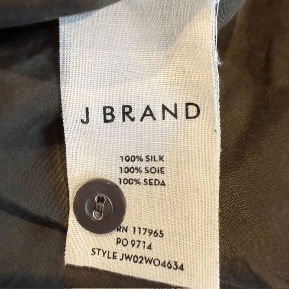 J Brand Edie Silk Button Front Blouse Olive Green Military Style Pockets Size XL - Picture 5 of 10